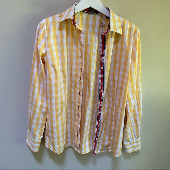 Fior Da Liso ~ Veronica Tailored Gingham Check Long Sleeve Button Front 8 Blouse - Picture 6 of 16